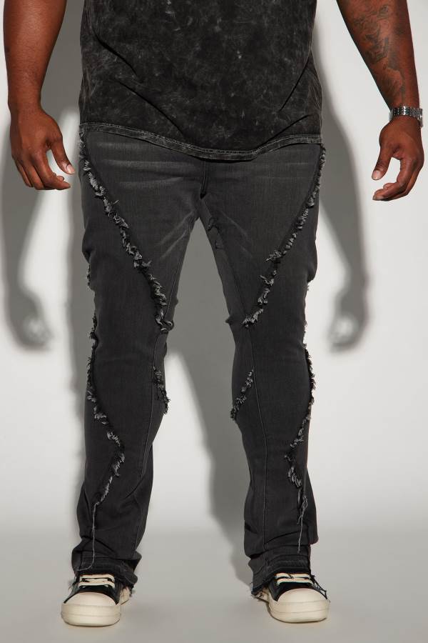 Black Fashion Nova Want To Fray Stacked Skinny Flare Men Jeans USA | 369210JKT