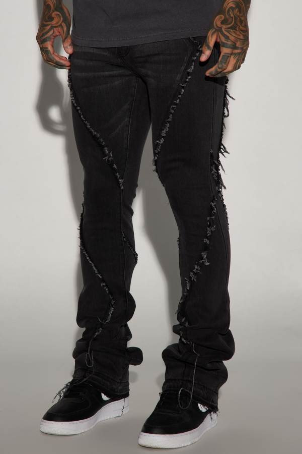 Black Fashion Nova Want To Fray Stacked Skinny Flare Men Jeans USA | 369210JKT