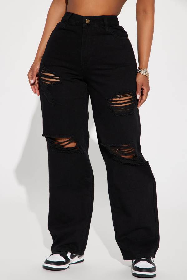 Black Fashion Nova Whatever You Say Ripped Wide Leg Women Jeans USA | 873291RJL