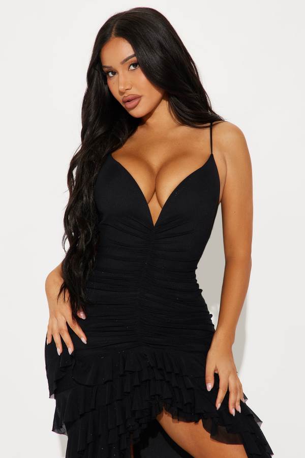 Black Fashion Nova Wildest Dreams Mesh Maxi Women Dress USA | 243065MHY