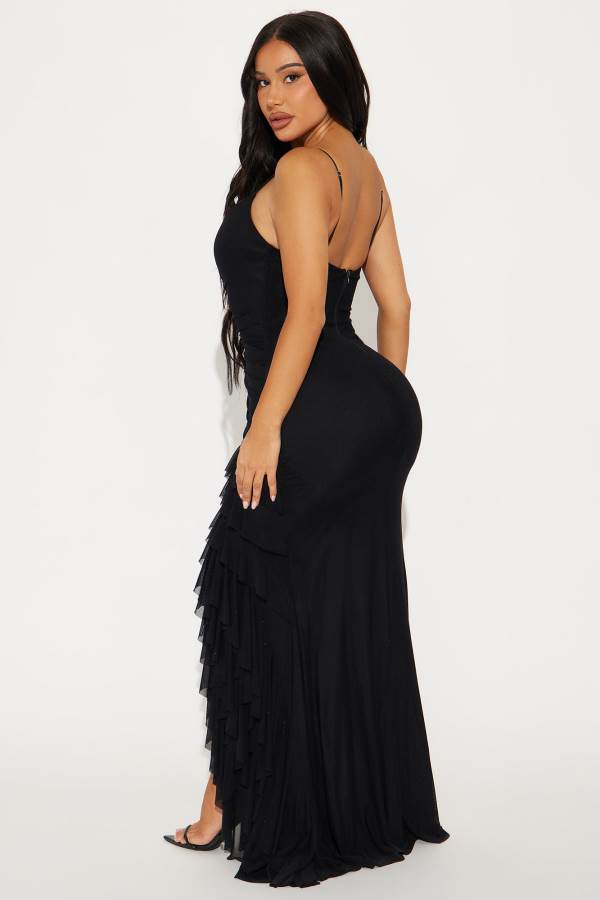 Black Fashion Nova Wildest Dreams Mesh Maxi Women Dress USA | 243065MHY