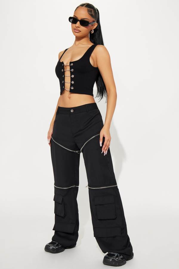 Black Fashion Nova Zip It Wide Leg Women Pants USA | 045913AGO