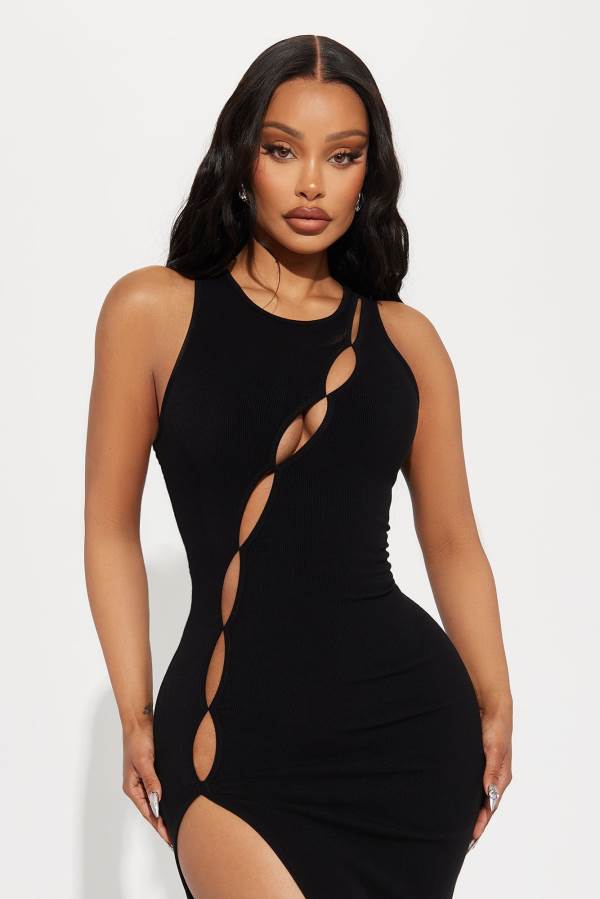 Black Fashion Nova Zoey Cutout Maxi Women Dress USA | 390785BDQ