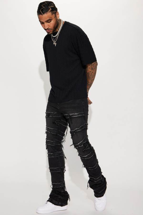 Black Wash Fashion Nova About Fray Stacked Skinny Flare Men Jeans USA | 506417WYU