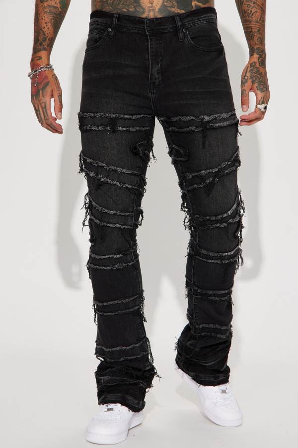 Black Wash Fashion Nova About Fray Stacked Skinny Flare Men Jeans USA | 506417WYU