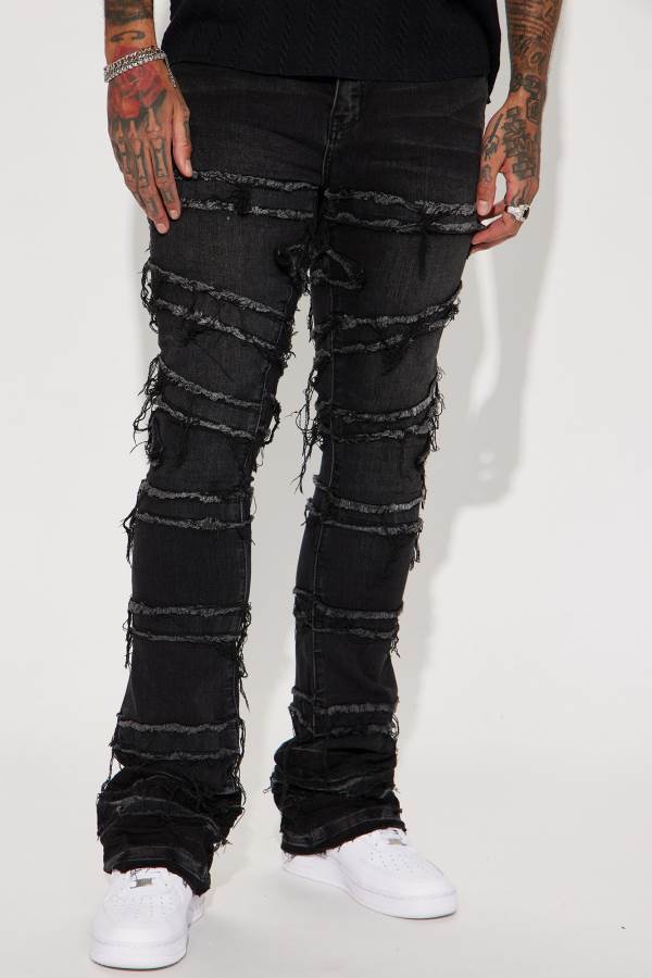 Black Wash Fashion Nova About Fray Stacked Skinny Flare Men Jeans USA | 506417WYU