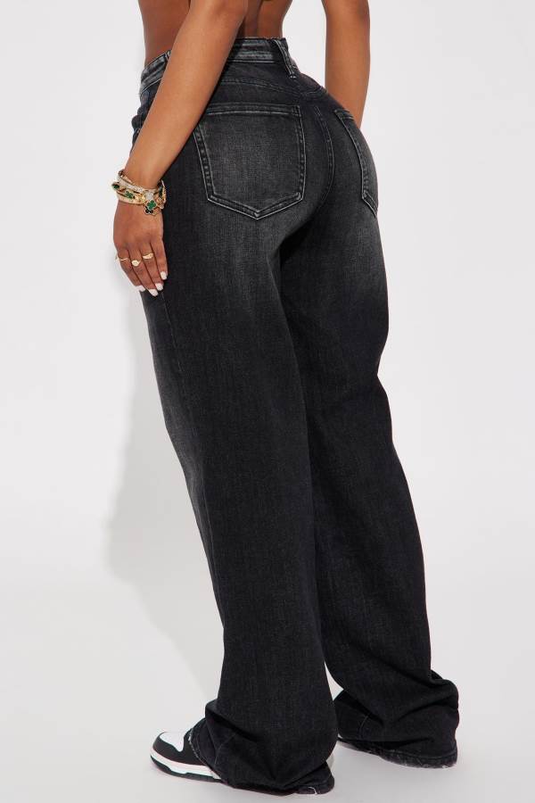 Black Wash Fashion Nova Astrid Wide Leg Baggy Women Jeans USA | 146853BTX