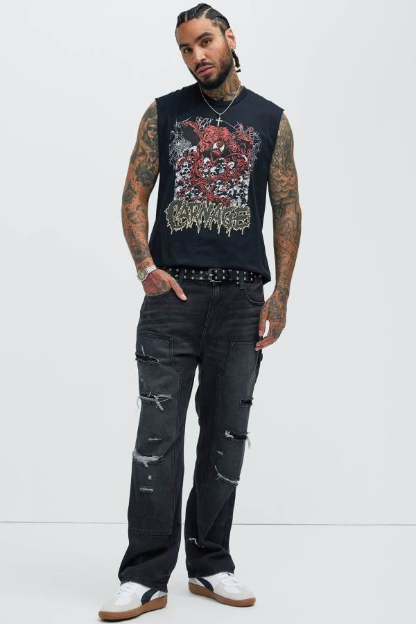 Black Wash Fashion Nova Bore Distressed Carpenter Men Jeans USA | 427196XBI