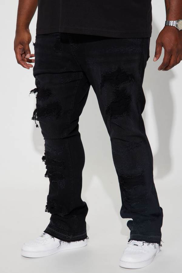 Black Wash Fashion Nova Cuff Me Stacked Skinny Flared Men Jeans USA | 123097KCH