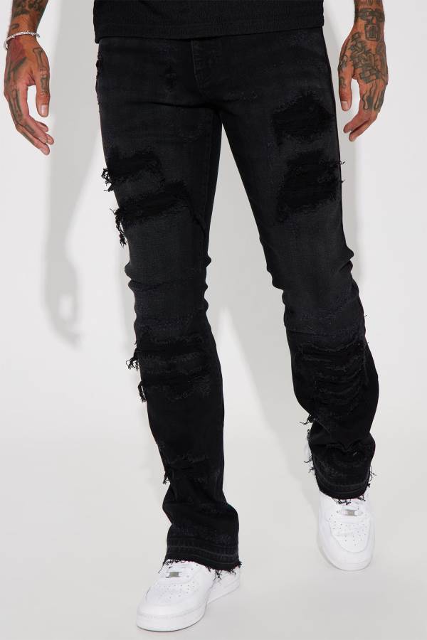 Black Wash Fashion Nova Cuff Me Stacked Skinny Flared Men Jeans USA | 123097KCH