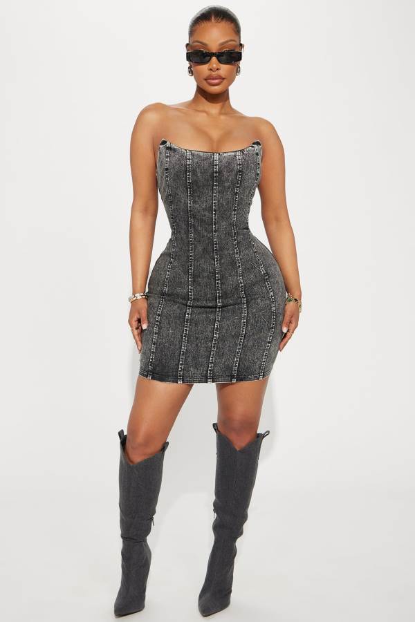 Black Wash Fashion Nova Doll In Denim Mini Women Dress USA | 186749BGM