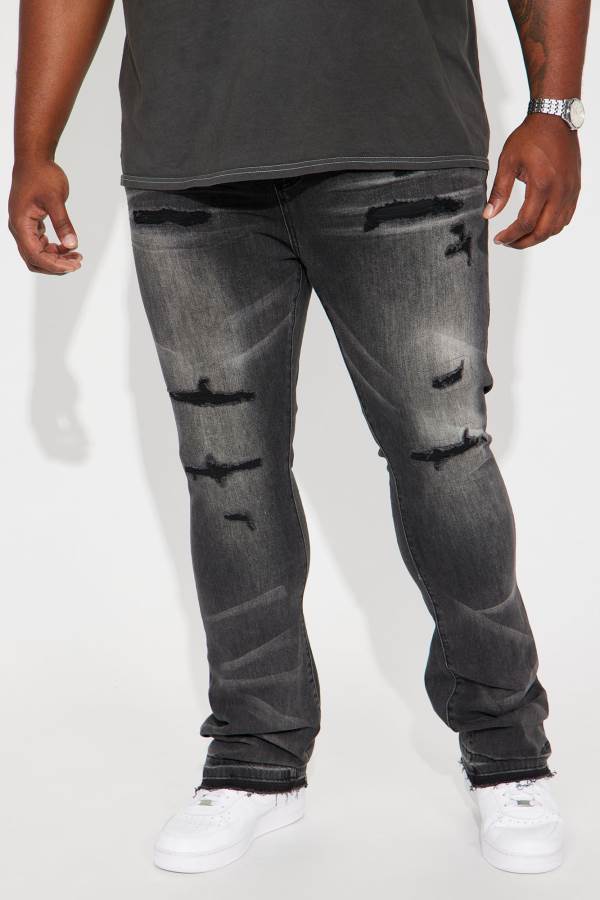 Black Wash Fashion Nova Got Me Good Ripped Stacked Skinny Flare Men Jeans USA | 409825LAF