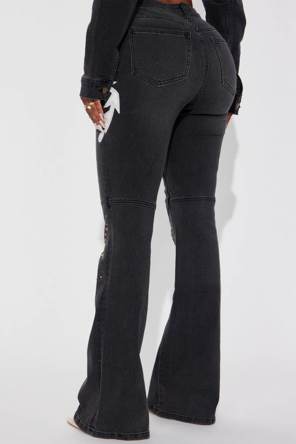 Black Wash Fashion Nova Jolene Stretch Flare Women Jeans USA | 971348ZBV