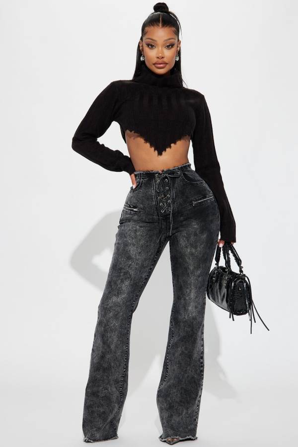 Black Wash Fashion Nova Know You Well Acid Wash Flare Women Jeans USA | 659102RVW