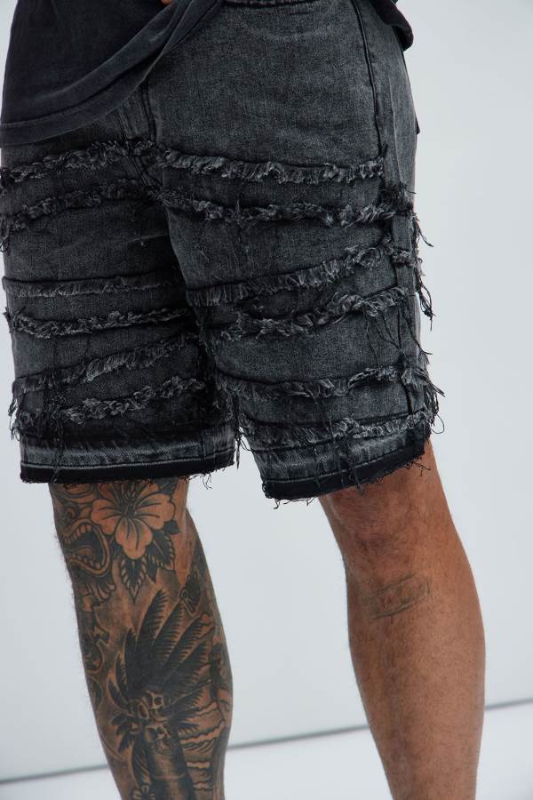 Black Wash Fashion Nova Nice Try Frayed Denim Men Shorts USA | 289015PGB