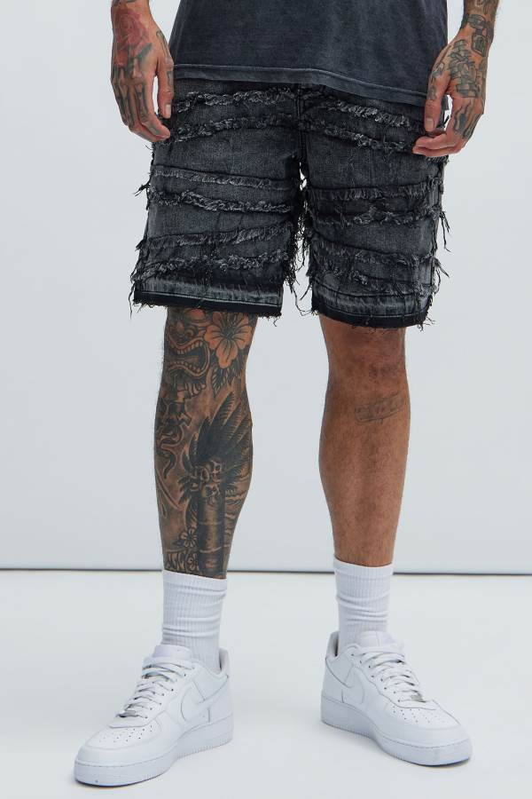 Black Wash Fashion Nova Nice Try Frayed Denim Men Shorts USA | 289015PGB