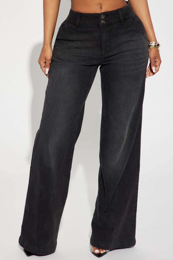 Black Wash Fashion Nova No Competition Baggy Wide Leg Women Jeans USA | 321789QMZ