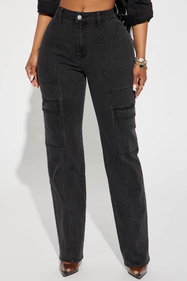 Black Wash Fashion Nova Non Disclosure Stretch Straight Leg Women Jeans USA | 493751OSM