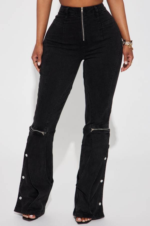 Black Wash Fashion Nova Paloma Stretch Wide Leg Women Jeans USA | 871405KGH