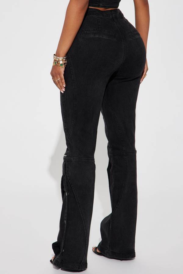 Black Wash Fashion Nova Paloma Stretch Wide Leg Women Jeans USA | 871405KGH