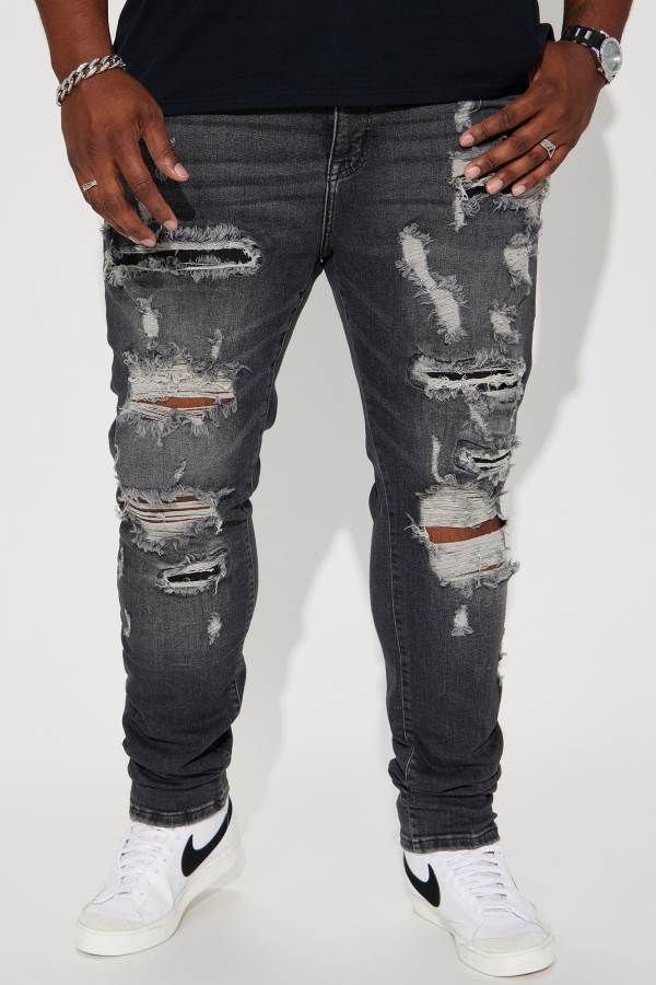 Black Wash Fashion Nova Ready To Unwind Stacked Skinny Men Jeans USA | 579614ROA