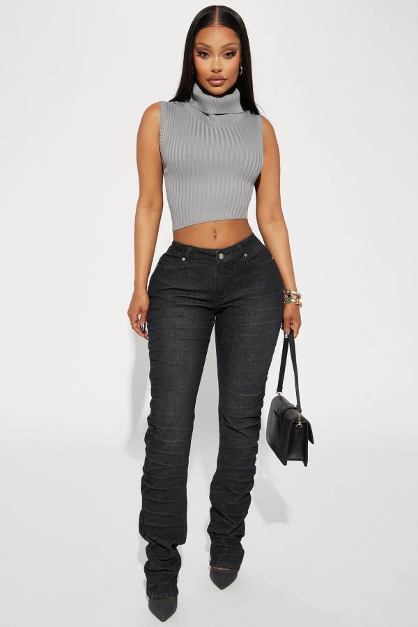 Black Wash Fashion Nova Up To No Good Stacked Straight Leg Women Jeans USA | 437069GTY