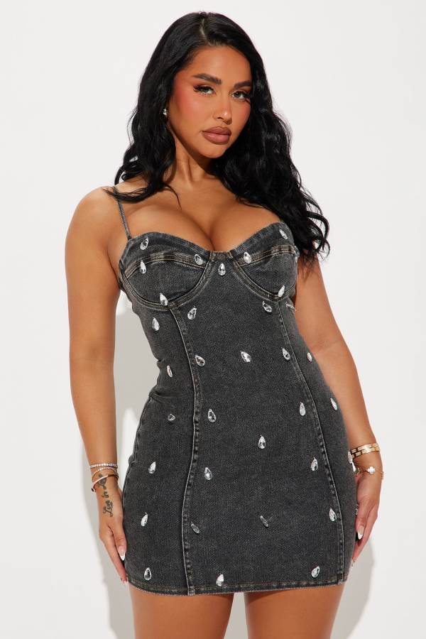 Black Wash Fashion Nova Zin Denim Micro Mini Women Dress USA | 478250CJN