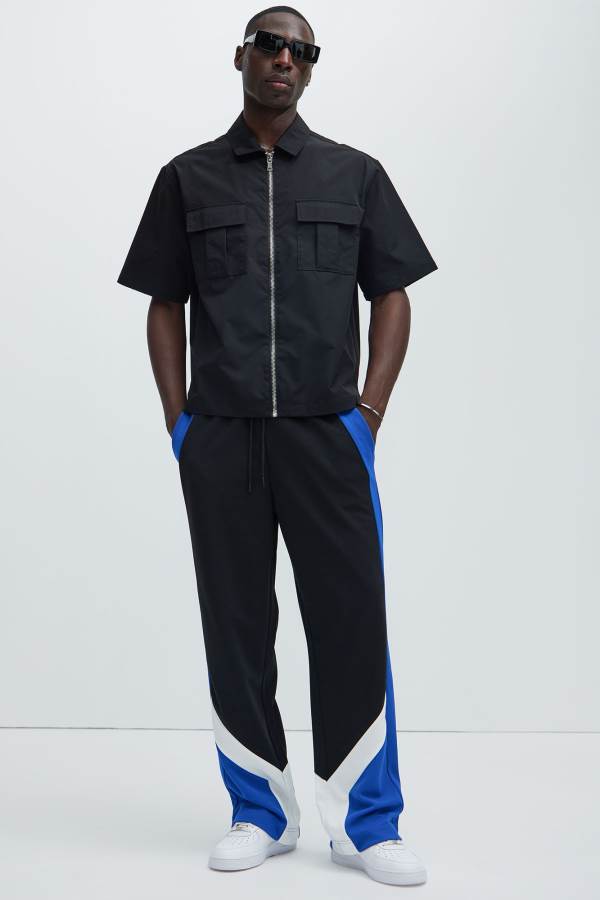 Black / Blue Fashion Nova Dune Relaxed Track Men Pants USA | 750382XTA