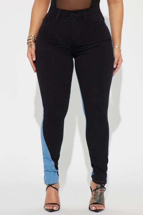 Black / Blue Fashion Nova Tara Two Toned Skinny Women Jeans USA | 714320YIR