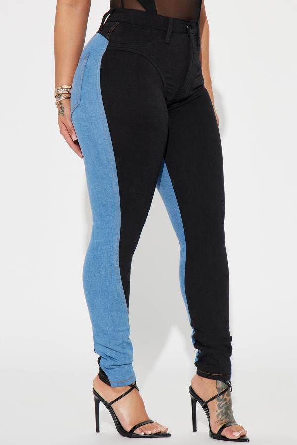 Black / Blue Fashion Nova Tara Two Toned Skinny Women Jeans USA | 714320YIR