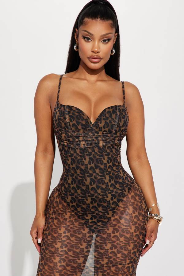 Black / Brown Fashion Nova Wild Thing Mesh Maxi Women Dress USA | 482531GAU