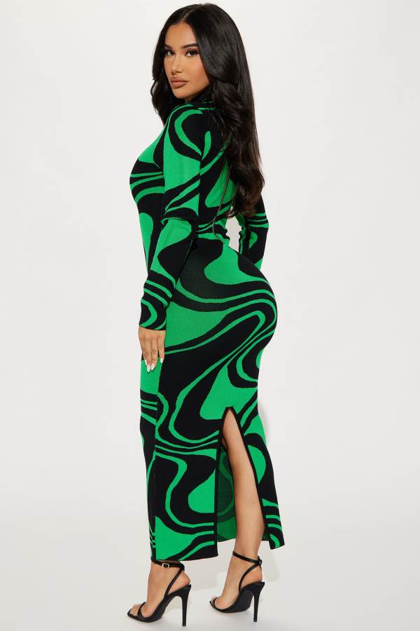 Black / Green Fashion Nova Azaria Sweater Midi Women Dress USA | 736925SKC