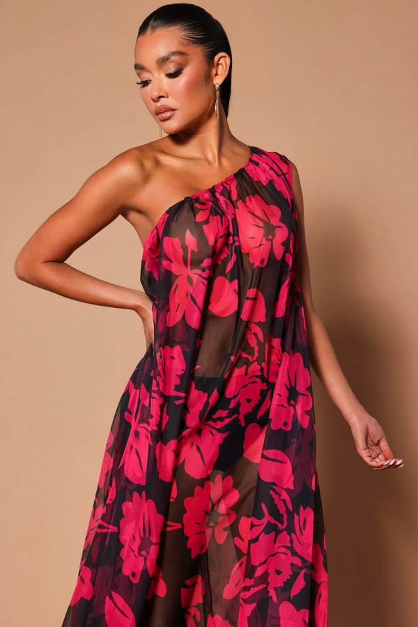 Black / Pink Fashion Nova Rosalia Chiffon Maxi Women Dress USA | 739180OZG