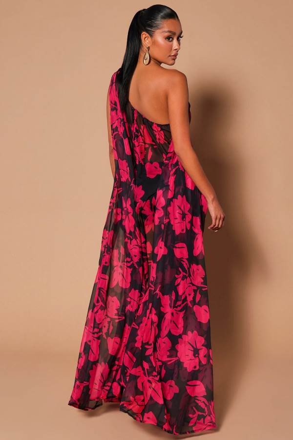 Black / Pink Fashion Nova Rosalia Chiffon Maxi Women Dress USA | 739180OZG