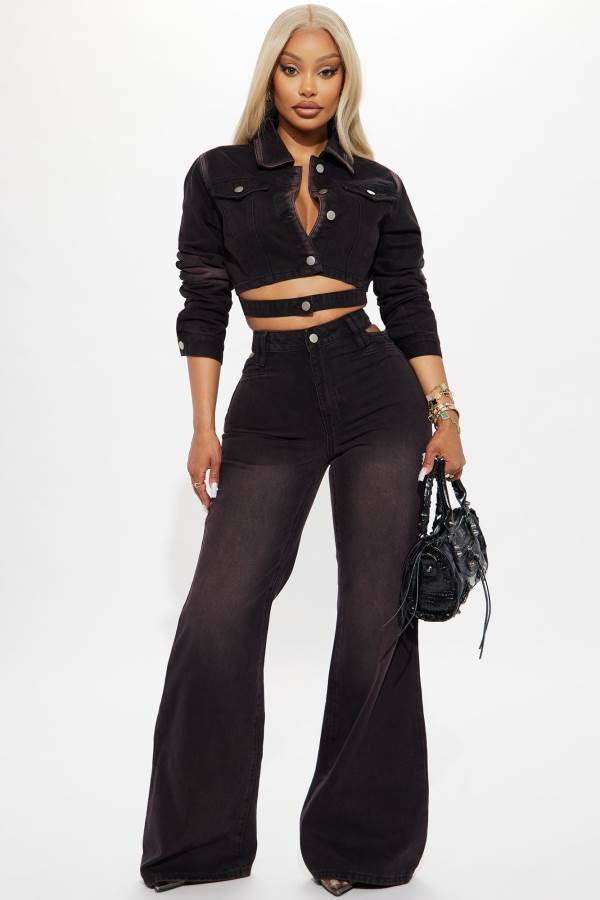 Black / Red Fashion Nova Crossing Your Mind Non Stretch Tinted Wide Leg Women Jeans USA | 021486EMG