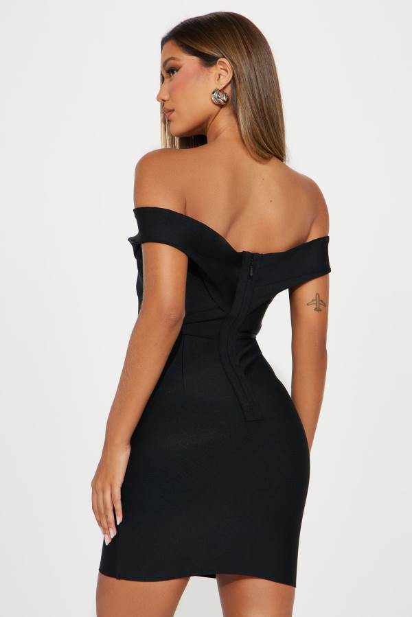 Black / White Fashion Nova Aliah Bandage Mini Women Dress USA | 347895CAH