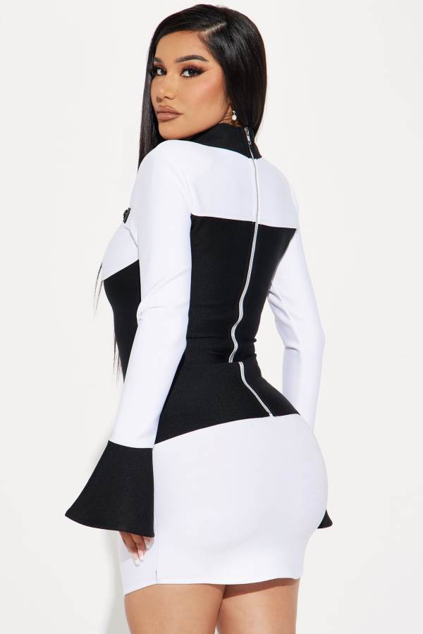 Black / White Fashion Nova Amelia Bandage Mini Women Dress USA | 124960QFX