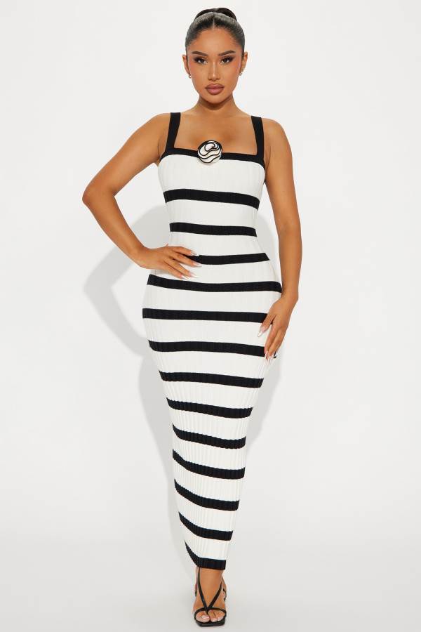 Black / White Fashion Nova Chelsi Knit Midi Women Dress USA | 684027QAS