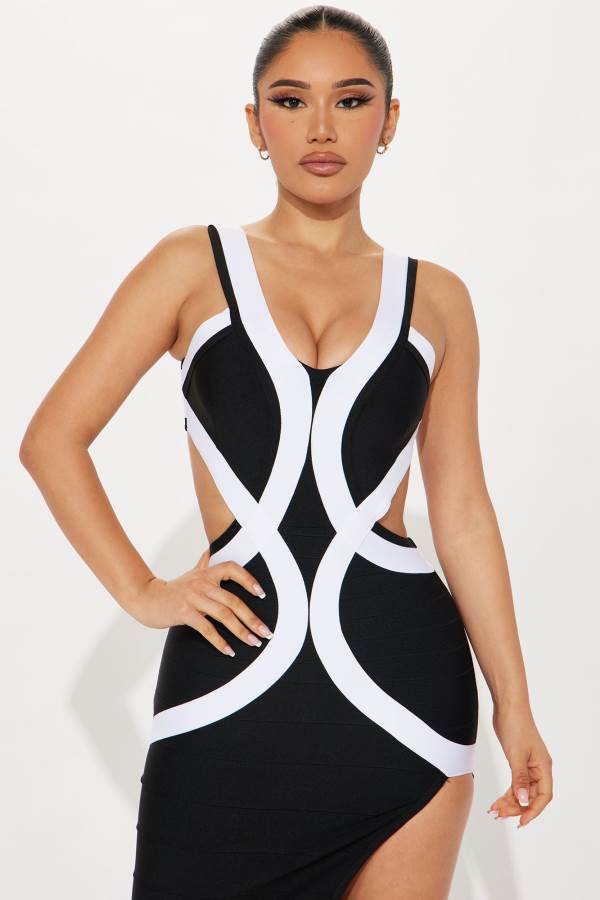 Black / White Fashion Nova Jocie Bandage Maxi Women Dress USA | 985376REP