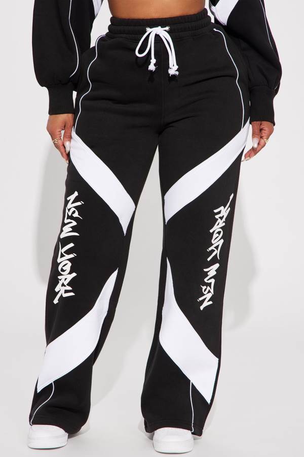 Black / White Fashion Nova New York Baddie Wide Leg Women Pants USA | 821645OQS