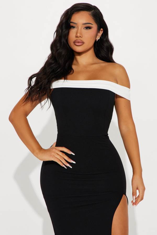 Black / White Fashion Nova Noir et Blanc Midi Women Dress USA | 396087MDG