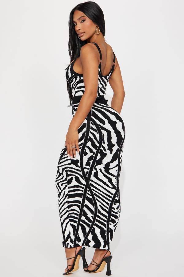 Black / White Fashion Nova Wild Thing Maxi Women Dress USA | 832640WUI