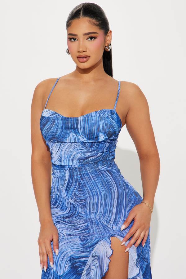 Blue Fashion Nova Anita Mesh Maxi Women Dress USA | 794621VCH