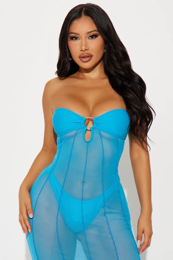 Blue Fashion Nova Avalon 2 Piece Mesh Cover Up Maxi Set Women Dress USA | 518709POV