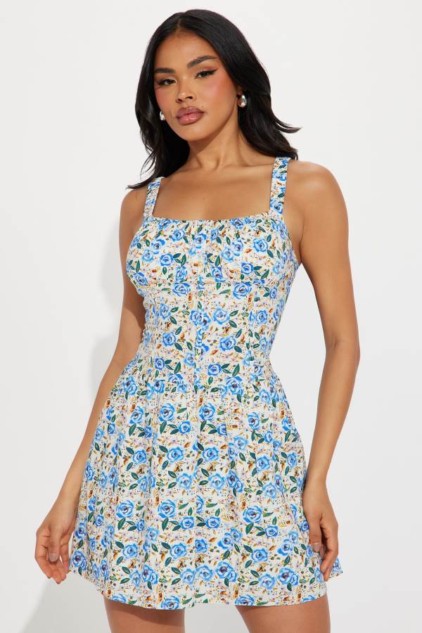 Blue Fashion Nova Azure Blossom Mini Women Dress USA | 594130IAP