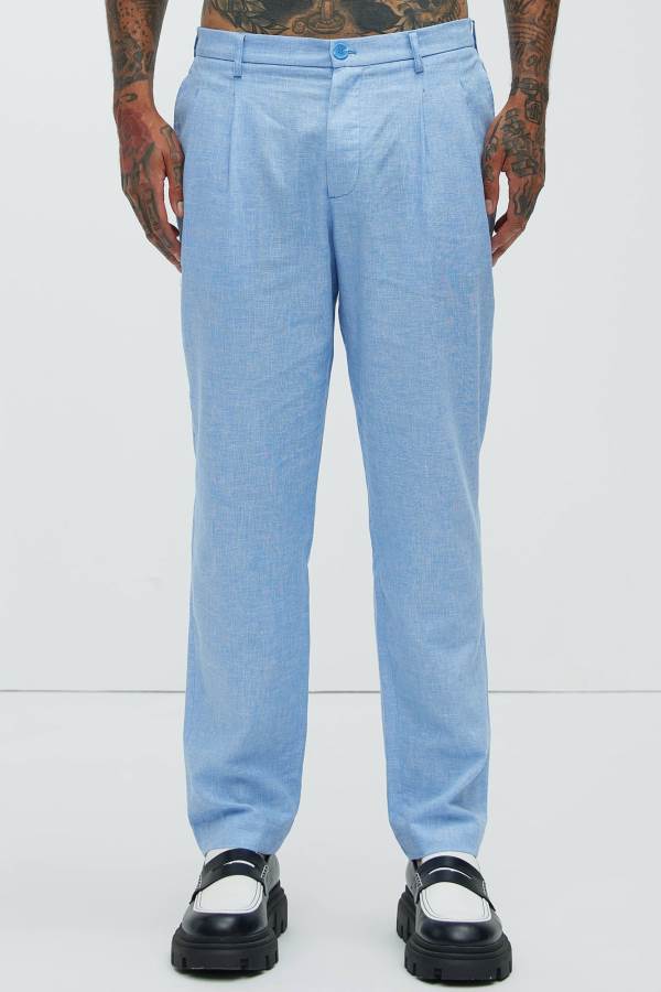 Blue Fashion Nova Bahamas Pleated Linen Men Pants USA | 736125IRF