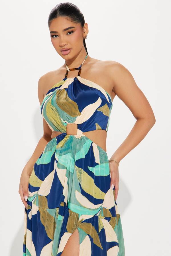 Blue Fashion Nova Beach Talking Satin Maxi Women Dress USA | 150364SEI