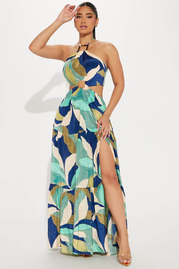 Blue Fashion Nova Beach Talking Satin Maxi Women Dress USA | 150364SEI