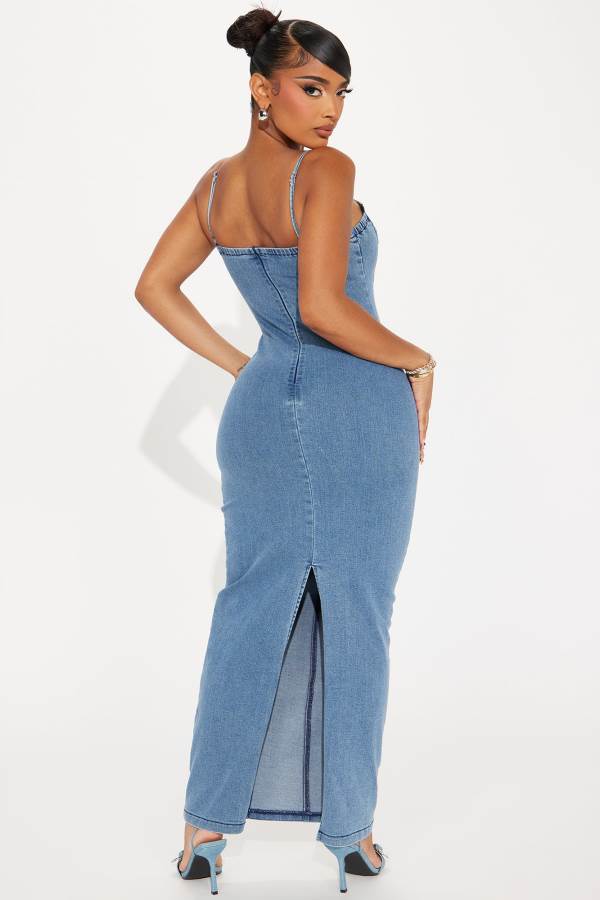 Blue Fashion Nova Butterfly Denim Maxi Women Dress USA | 608719GSK