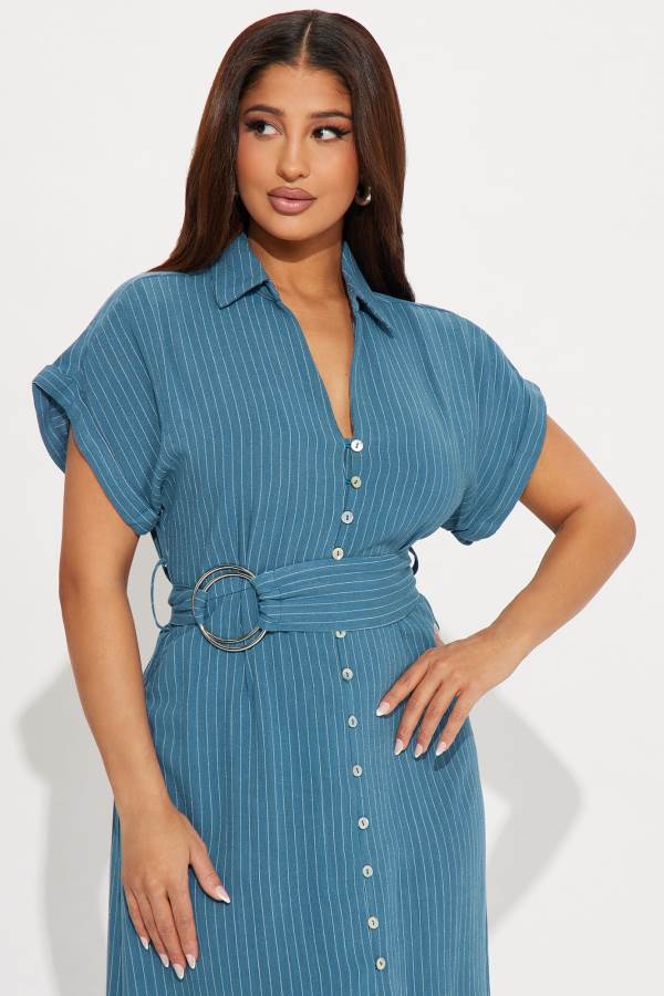 Blue Fashion Nova Eliza Button Up Maxi Women Dress USA | 926135JIM